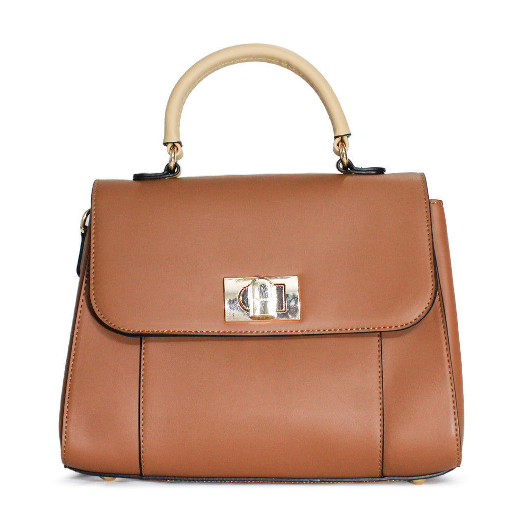 Elegant Turn-Lock Top Handle Bag – Premium Leather Finish