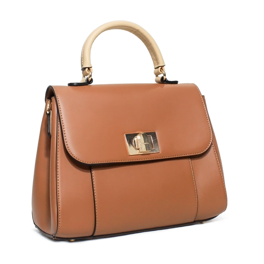 Elegant Turn-Lock Top Handle Bag – Premium Leather Finish