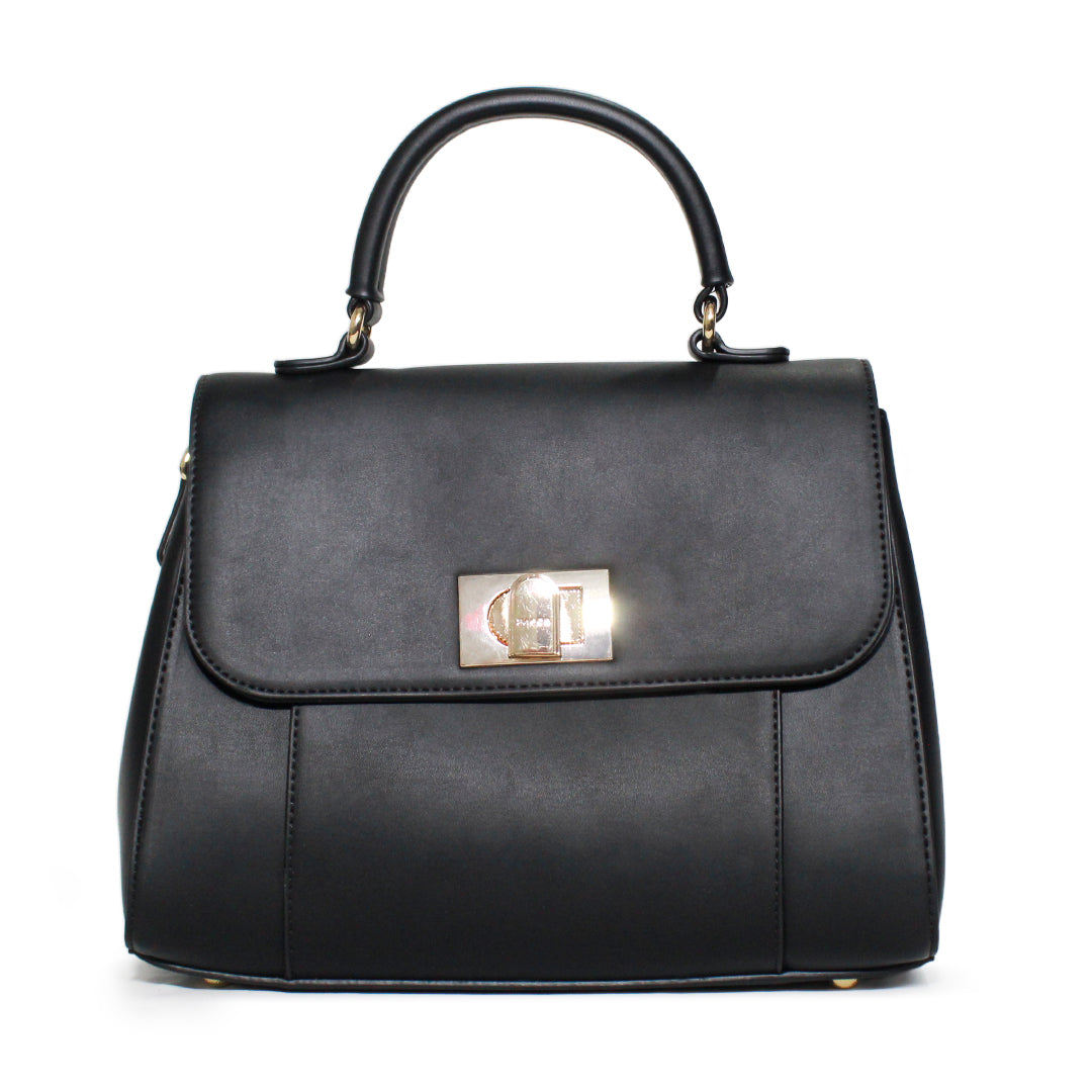 Elegant Turn-Lock Top Handle Bag – Premium Leather Finish