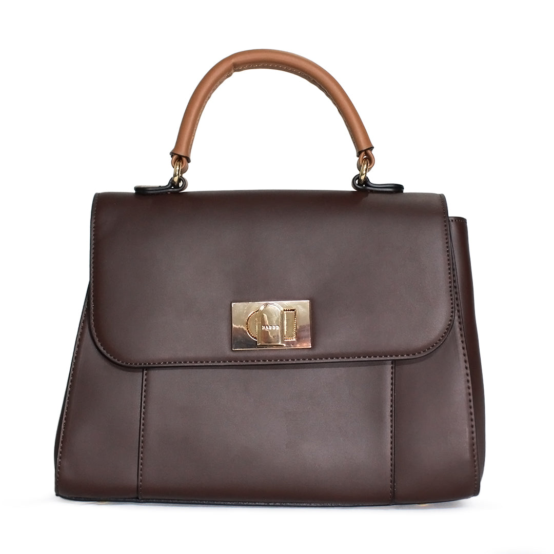 Elegant Turn-Lock Top Handle Bag – Premium Leather Finish
