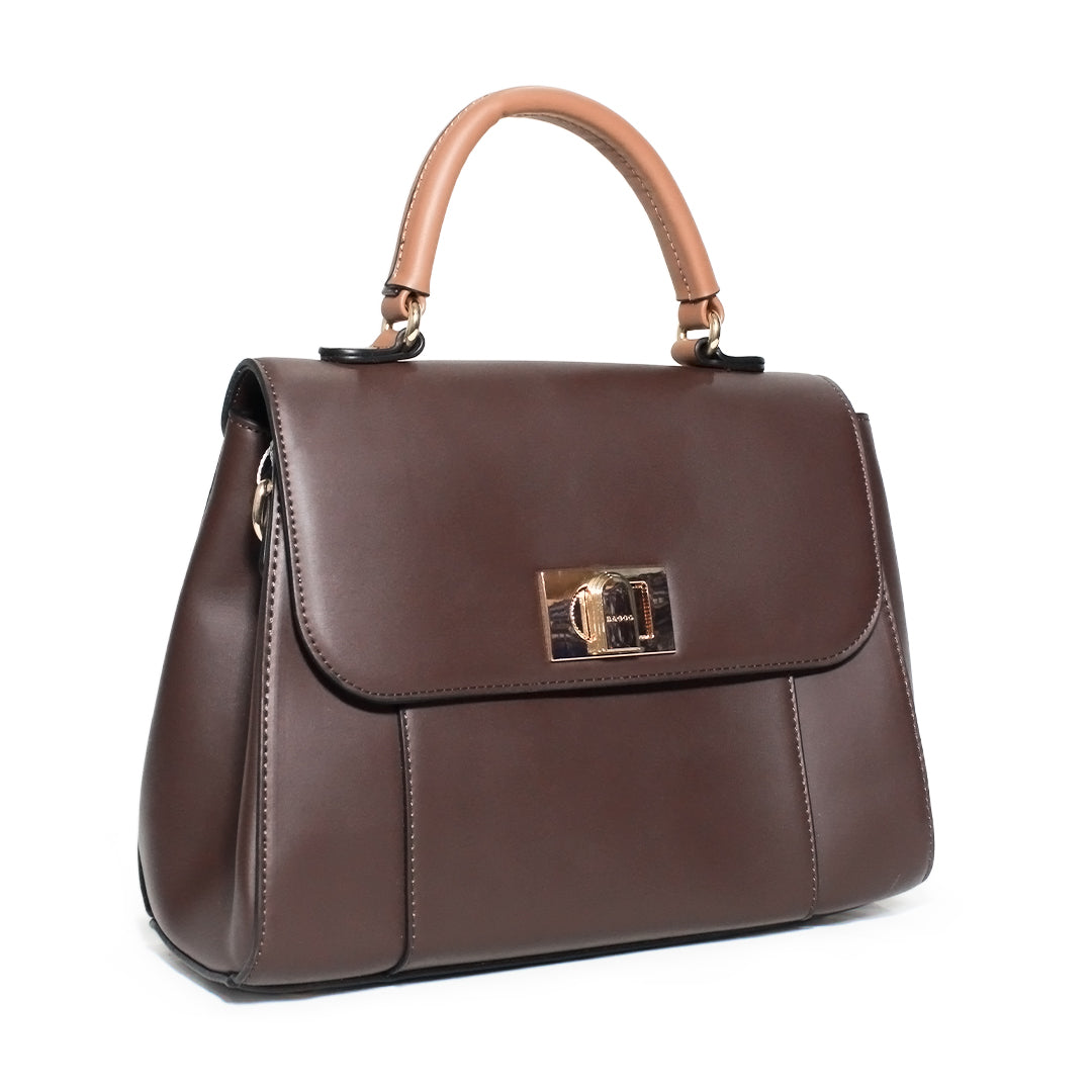 Elegant Turn-Lock Top Handle Bag – Premium Leather Finish