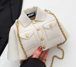1pc Women'S Unique Shape Crossbody Bag, Faux Leather Shirt Style Shoulder Purse with Metal Chain Strap, Solid Color, Magnetic Closure, Polyester Lined, Fashionable Mobile Phone Pouch