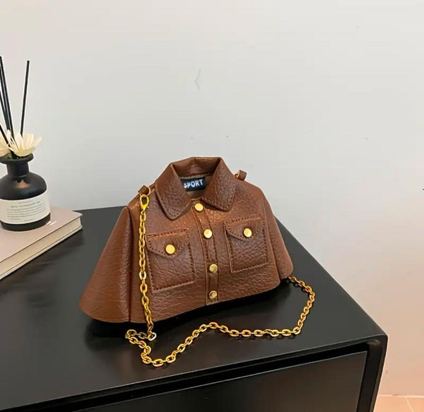 1pc Women'S Unique Shape Crossbody Bag, Faux Leather Shirt Style Shoulder Purse with Metal Chain Strap, Solid Color, Magnetic Closure, Polyester Lined, Fashionable Mobile Phone Pouch