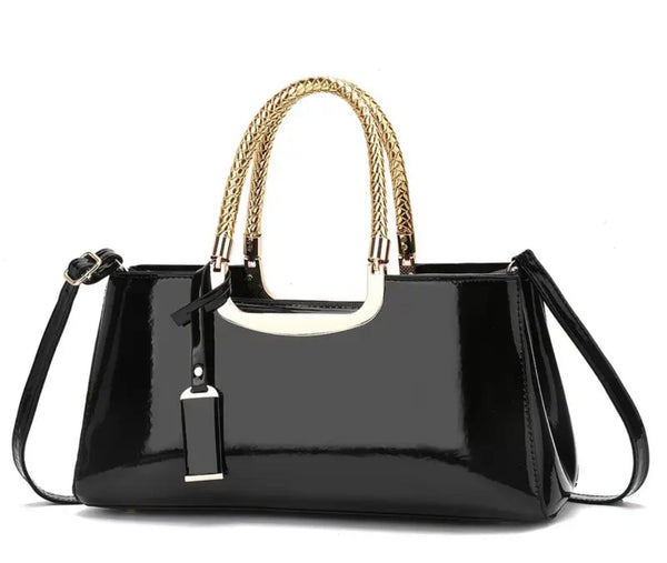 Elegant PU Evening Handbag for Women - Glossy Luxury Clutch with Golden-Tone Hardware, Zipper Closure & Polyester Lining - Perfect for Weddings, Parties, Formal Events (Coffee Brown/White/Pink/Blue/Black), Cute Purse, Sophisticated Style