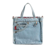 Women's Denim Crossbody Bag with Twist Lock and Removable Straps, Foldable Handmade Wallet with Tassel Decoration, Solid Color Shoulder Bag Lined in Polyester - Hand Washable