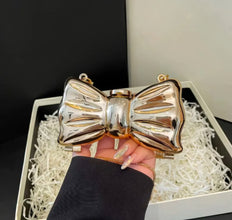 Elegant Golden & Silvery Bowknot Mini Crossbody Bag - Glossy Acrylic, Removable Strap, Unlined, Buckle Closure, Perfect Valentine'S Day Gift, Novelty Purse