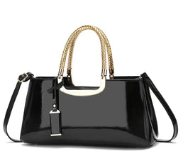 Elegant PU Evening Handbag for Women - Glossy Luxury Clutch with Golden-Tone Hardware, Zipper Closure & Polyester Lining - Perfect for Weddings, Parties, Formal Events (Coffee Brown/White/Pink/Blue/Black), Cute Purse, Sophisticated Style
