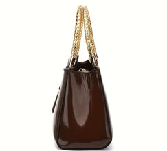 Elegant PU Evening Handbag for Women - Glossy Luxury Clutch with Golden-Tone Hardware, Zipper Closure & Polyester Lining - Perfect for Weddings, Parties, Formal Events (Coffee Brown/White/Pink/Blue/Black), Cute Purse, Sophisticated Style