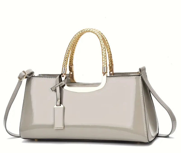 Elegant PU Evening Handbag for Women - Glossy Luxury Clutch with Golden-Tone Hardware, Zipper Closure & Polyester Lining - Perfect for Weddings, Parties, Formal Events (Coffee Brown/White/Pink/Blue/Black), Cute Purse, Sophisticated Style