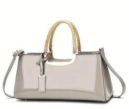 Elegant PU Evening Handbag for Women - Glossy Luxury Clutch with Golden-Tone Hardware, Zipper Closure & Polyester Lining - Perfect for Weddings, Parties, Formal Events (Coffee Brown/White/Pink/Blue/Black), Cute Purse, Sophisticated Style