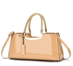 Elegant PU Evening Handbag for Women - Glossy Luxury Clutch with Golden-Tone Hardware, Zipper Closure & Polyester Lining - Perfect for Weddings, Parties, Formal Events (Coffee Brown/White/Pink/Blue/Black), Cute Purse, Sophisticated Style