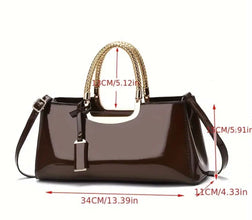 Elegant PU Evening Handbag for Women - Glossy Luxury Clutch with Golden-Tone Hardware, Zipper Closure & Polyester Lining - Perfect for Weddings, Parties, Formal Events (Coffee Brown/White/Pink/Blue/Black), Cute Purse, Sophisticated Style